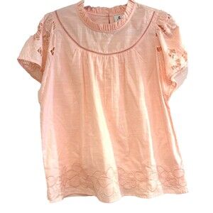 Mira Blouse Women's M Pink Eyelet Floral Top Cotton Embroidered Lined Boho NEW